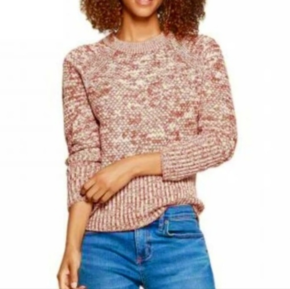 Universal‎ Thread Red Cream Marled Chunky Sweater Cozy Preppy